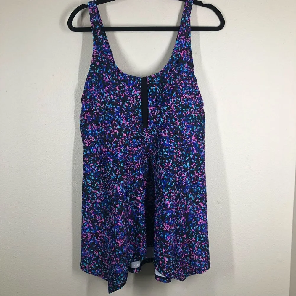 Swimsuits For All Padded Tankini Top Swim Wear Multicolored Confetti Print 18